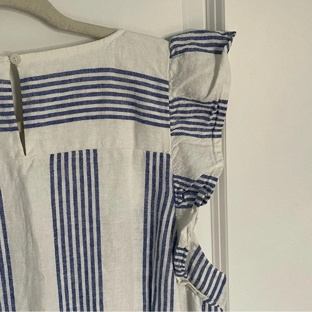 New! J Crew Linen-blend striped mini dress  Ivory Brilliant Blue 18988